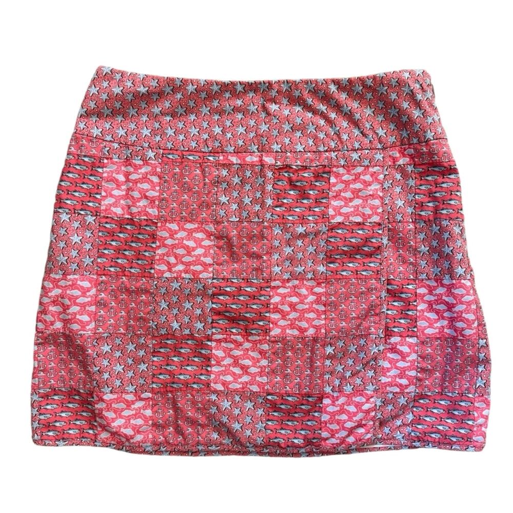 VTG Vineyard Vines patchwork faux wrap skirt sz 2 pink fish anchor starfish Y2K